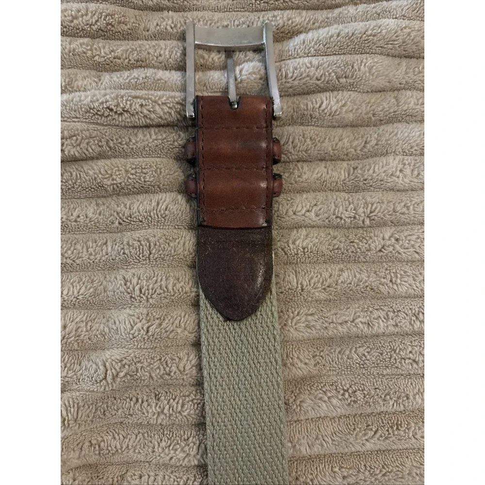 PGA Tour Tan Canvas Webbing Golf Belt Mens 36 Brown Leather Silver Buckle
